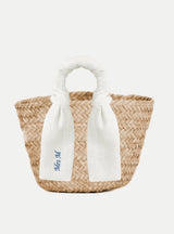 JGA Braut Korbtasche mit Hangover Kit und Haarclip Leinen - weddorable