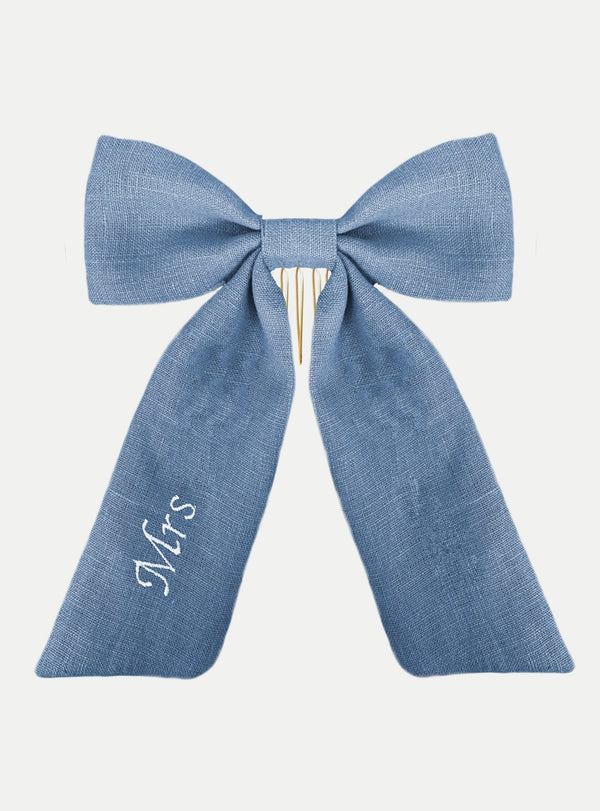 Adore Haarschleife aus Leinen in blau - weddorable