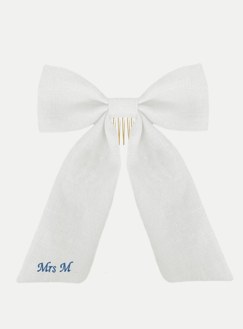Adore Haarschleife aus Leinen in weiß - weddorable