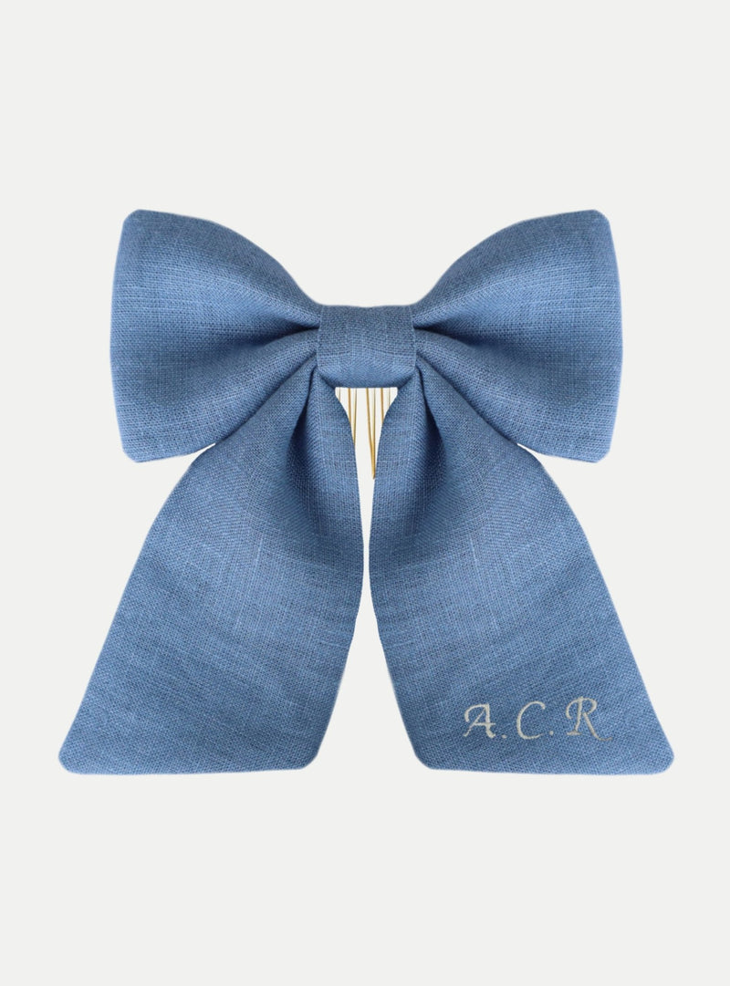 Audrey Haarschleife aus Leinen in blau - weddorable