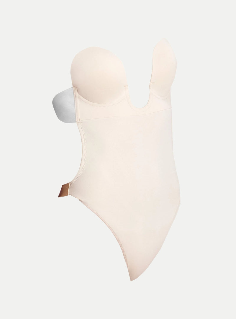 U Plunge rückenfreier & schulterfreier Stringbody - weddorable